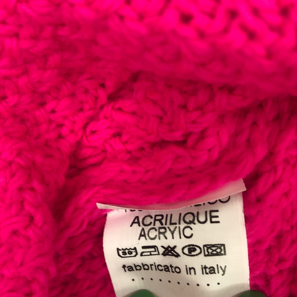 Pistache L-XL Sweater Neon Pink Crew Cable Knit Long Sleeve Excellent Condition - Picture 5 of 6